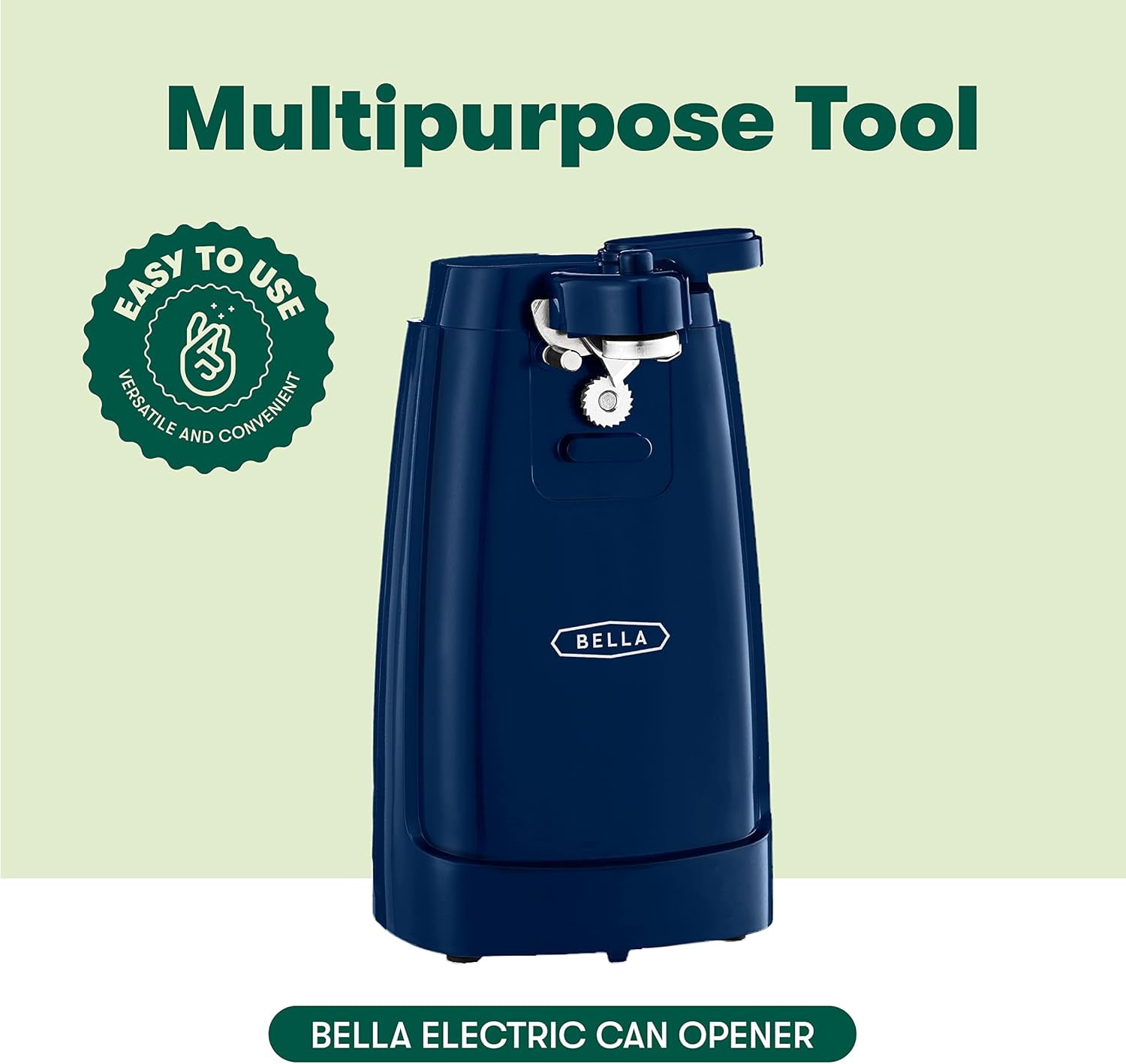 Electric Can Opener and Knife Sharpener, Multifunctional Jar and Bottle Opener with Removable Cutting Lever and Cord Storage, Stainless Steel Blade, Sage