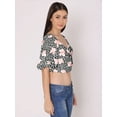 thumbnail image 2 of DressBerry Women's Printed Crop Top Blouse Balloon Sleeves Broad V Neck Casual Summer High Rise Short Slip Ontop, 2 of 7