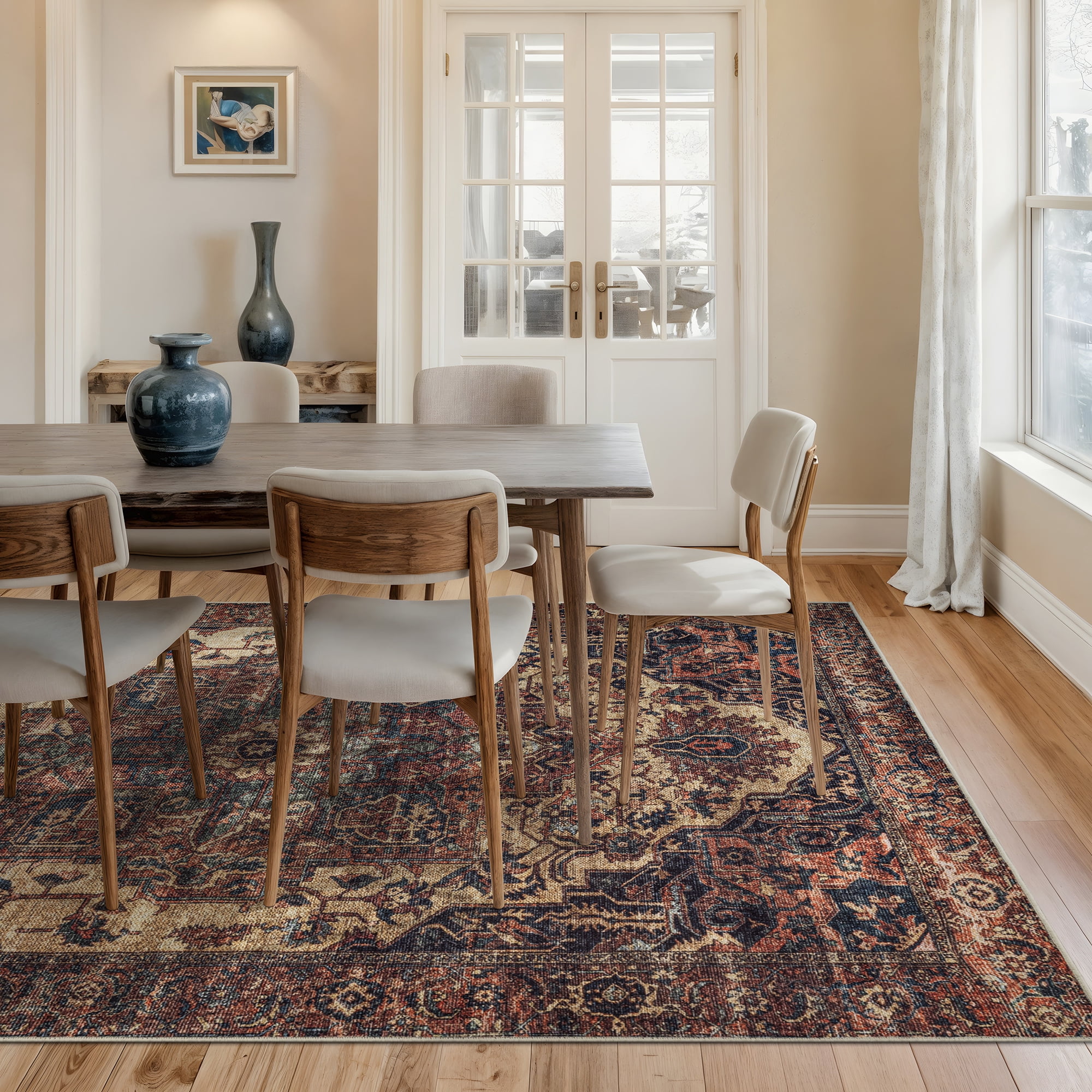 Bloom Rugs Washable Non-Slip 9' x 12' Rug - Beige / Terracotta Traditional Oriental Area Rug for Living Room, Bedroom, Dining Room, and Kitchen - Exact size: 9' x 12'