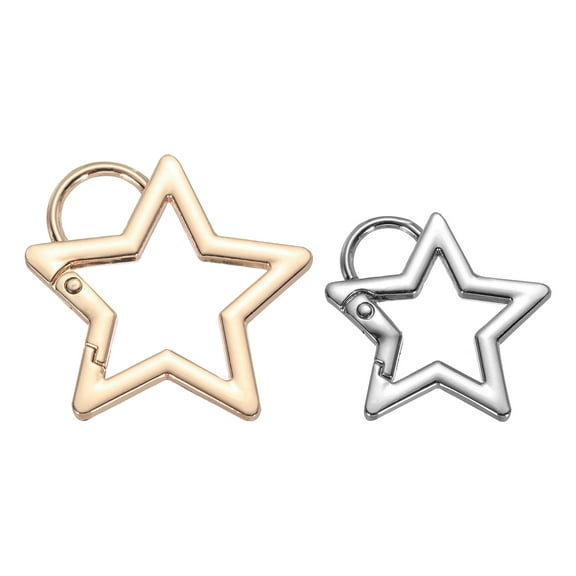 Uxcell Star Shaped Spring Snap Keychain Clip Trigger Keychain with Key Ring 42mm Gold & 33mm Silver 2 Pack