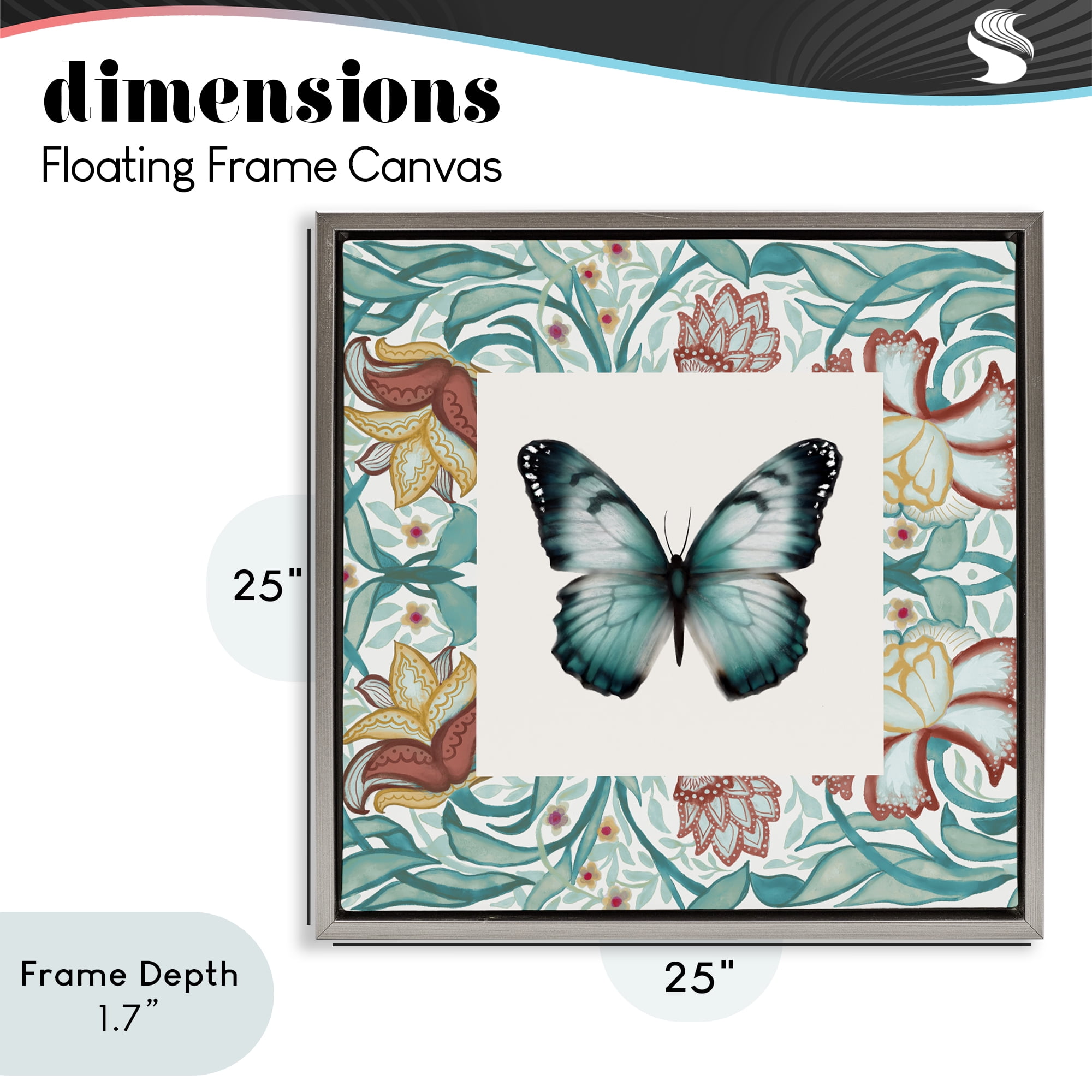 Stupell Industries Blue Toned Baroque Butterfly Gray Framed Floater Canvas Wall Art, design by Elizabeth Medley
