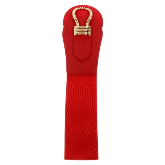 KALLORY Red Wide Waist Belt 1Pack Metal Leather for Women Dress Decoration