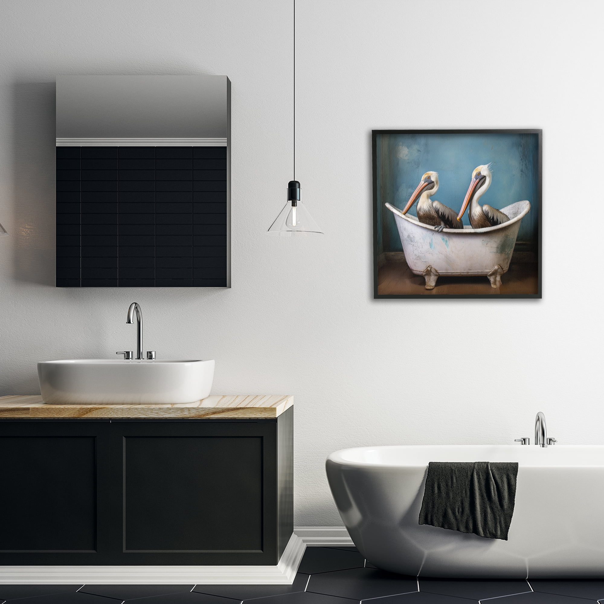 Stupell Industries Pelican Bath Time Typography Painting Black Framed Art Print Wall Art, 24 x 24