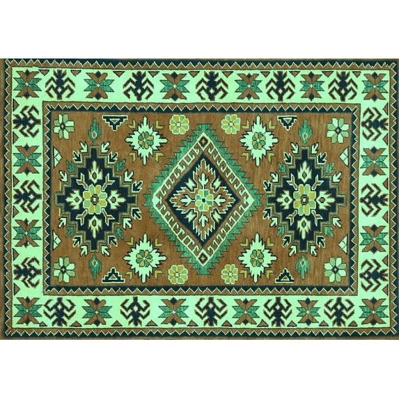 Ahgly Company Indoor Rectangle Geometric Turquoise Blue Traditional Area Rugs, 3' x 5'