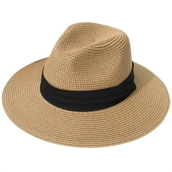 AIGIA Wide Brim Straw Panama Hat Summer Beach Woven Sun Hats UPF Straw Hat for Women Men