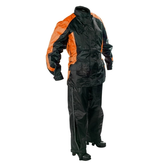 FULMER Rain Suit Medium, Black/Orange Motorsport Pants for Men with Waterproof Rain Jacket