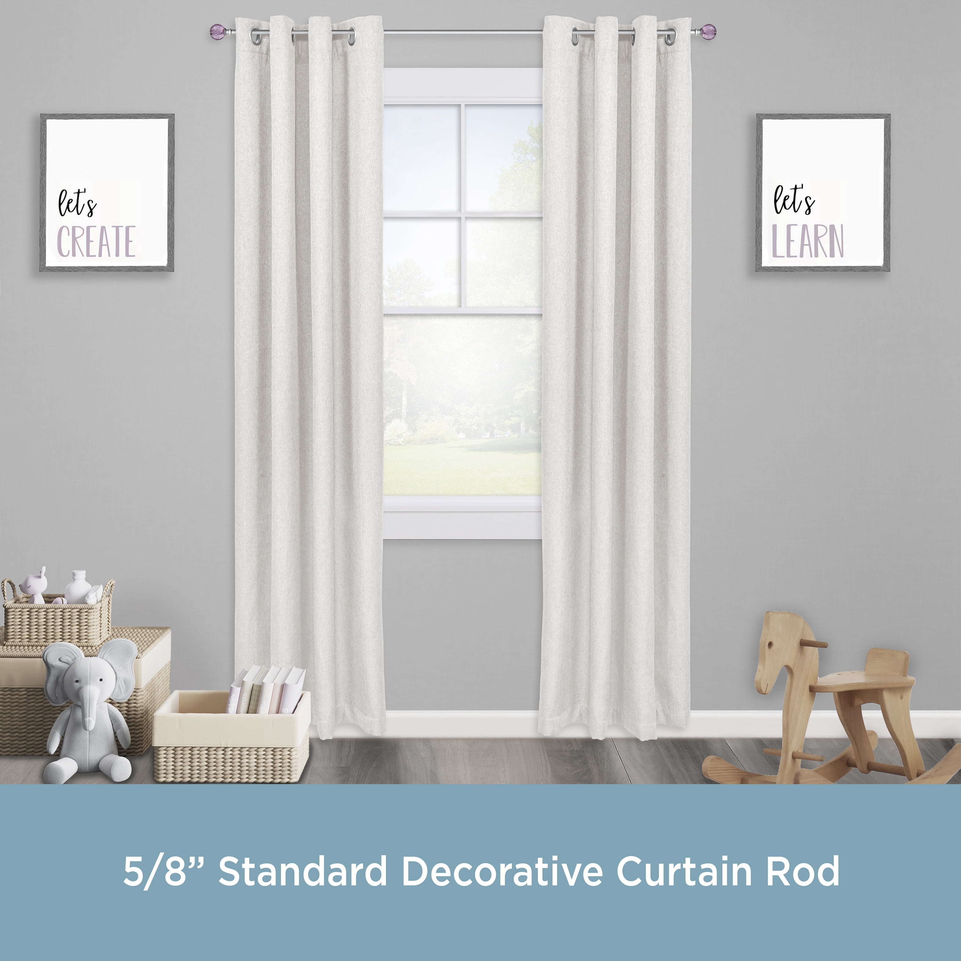 Kenney Estrella Standard Steel Decorative Window Curtain Rod, 28-48" Adjustable Length, 5/8" Dia., Brushed Nickel