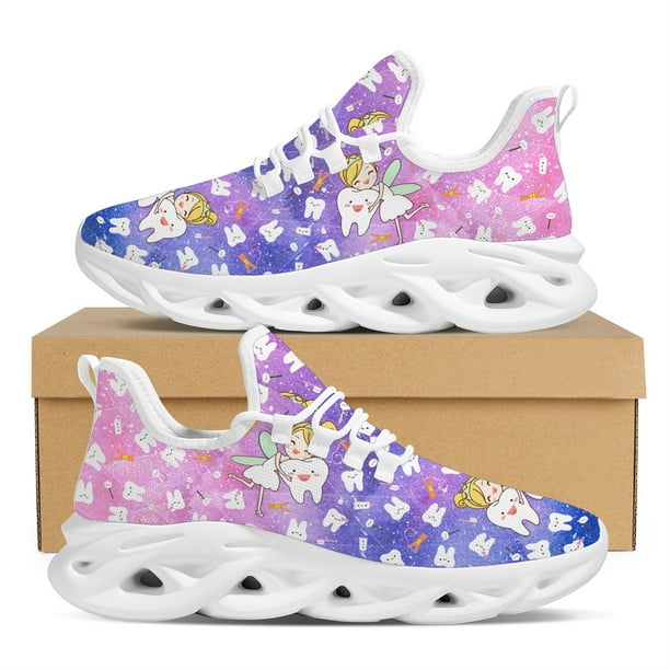 Zapatillas deportivas con cordones y estampado de hadas de dentista para mujer, zapatos vulcanizados con diseño de dibujos animados de dientes/dentales, cómodos zapatos casuales para correr
