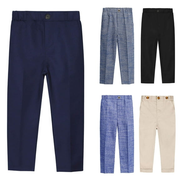 Elainilye Fashion Boys School Uniform Pants Flat Front Trousers Kids Stripe Print Casual Pants Trousers, Sizes 18M-13T