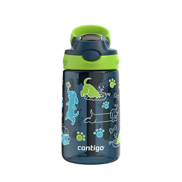 Contigo Kids Aubrey Straw Water Bottle, Leak-Proof, BPA-Free, Dishwasher Safe, Lime with Dogs