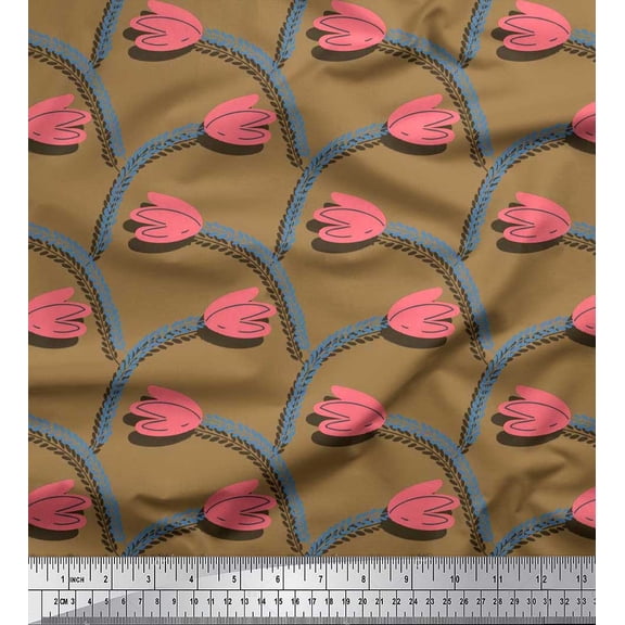 Soimoi Cotton Duck Fabric Leaves & Tulip Floral Print Fabric by Yard 42 Inch Wide