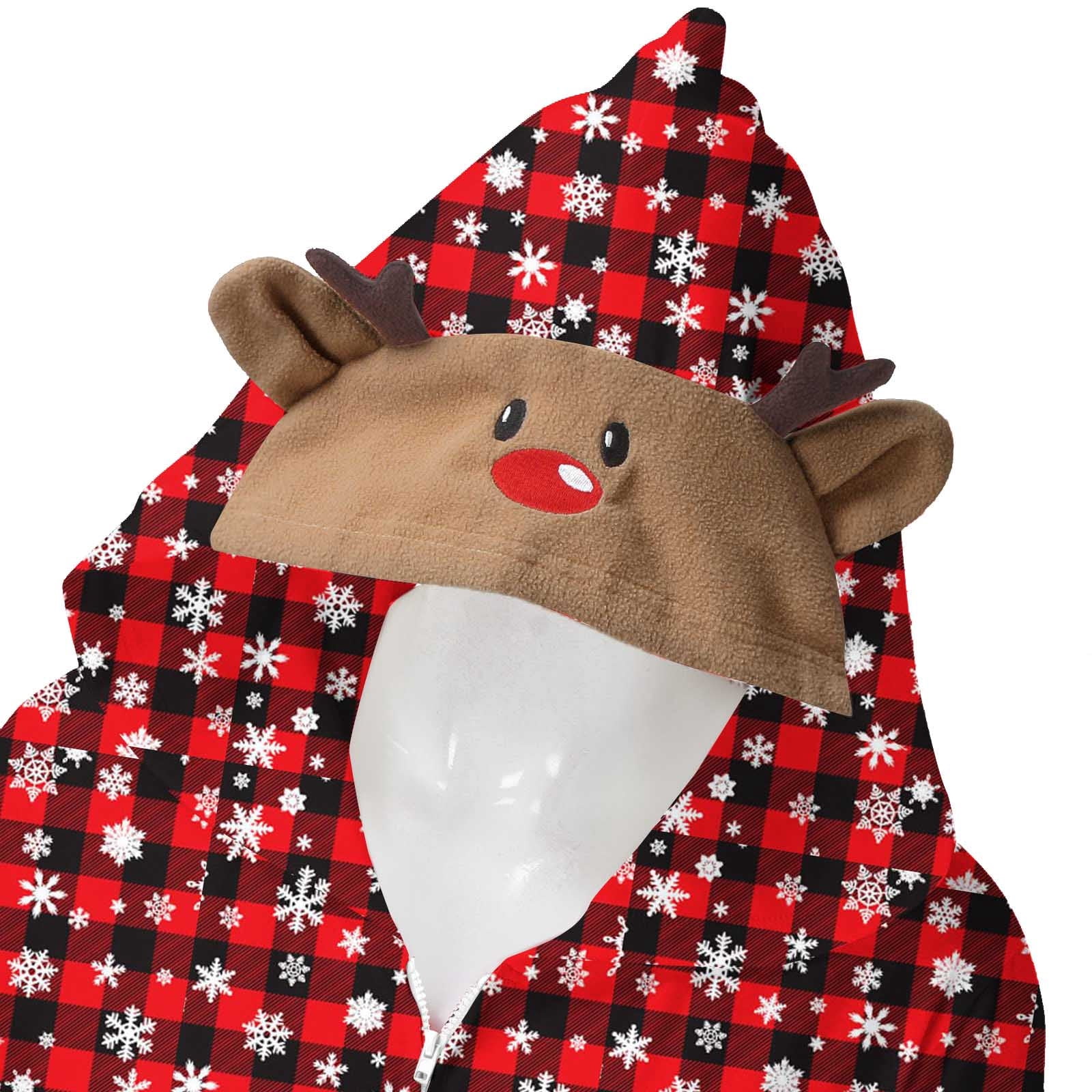WREESH 2025 Mens Plaid Hooded Onesie Christmas Family Matching Pajamas Cozy Fleece Loungewear Long Sleeve Holiday Sleepwear Set