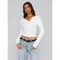 thumbnail image 4 of Y2K Women'S Long Sleeve Front Open Knit Cropped Sweater Button Knit Cardigan, Autumn V-Neck Button Top White M, 4 of 5