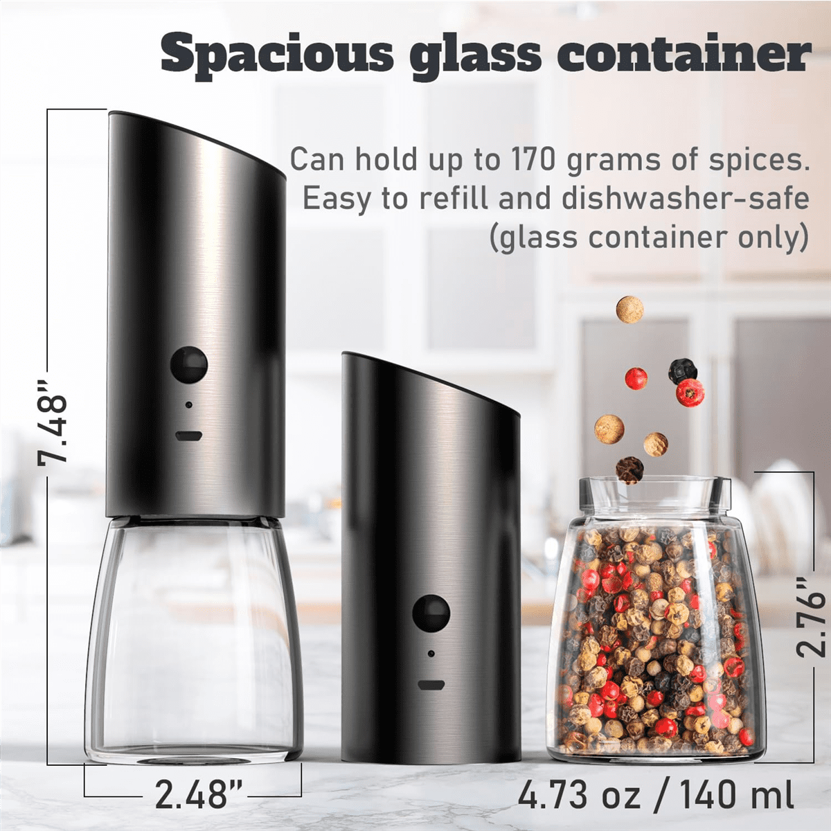 Electric Salt and Pepper Grinder Set with Bamboo Base, Adjustable Coarseness - Automatic Salt and Pepper Shakers