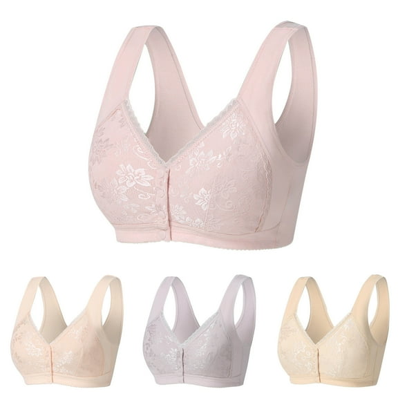 YHAJDS Women's Seamless Comfortable Daily Bra， Women's Front Closure Bra for Everyday Wear Breathable Soft Support Lightly Padded B C Cup Plus Size Lined Cups