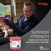 WypAll PowerClean X80 Cloths Heavy Duty Wipes (41055), Jumbo, Extended Use Towels, Red (1 Roll of 475 Sheets, 475 Sheet Total)