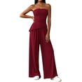 thumbnail image 3 of PRETTYGARDEN Summer Sets Women 2 Piece Outfits Asymmetrical Tube Tops and Pants Beach Vacation Airport Matching Lounge Set, 3 of 8