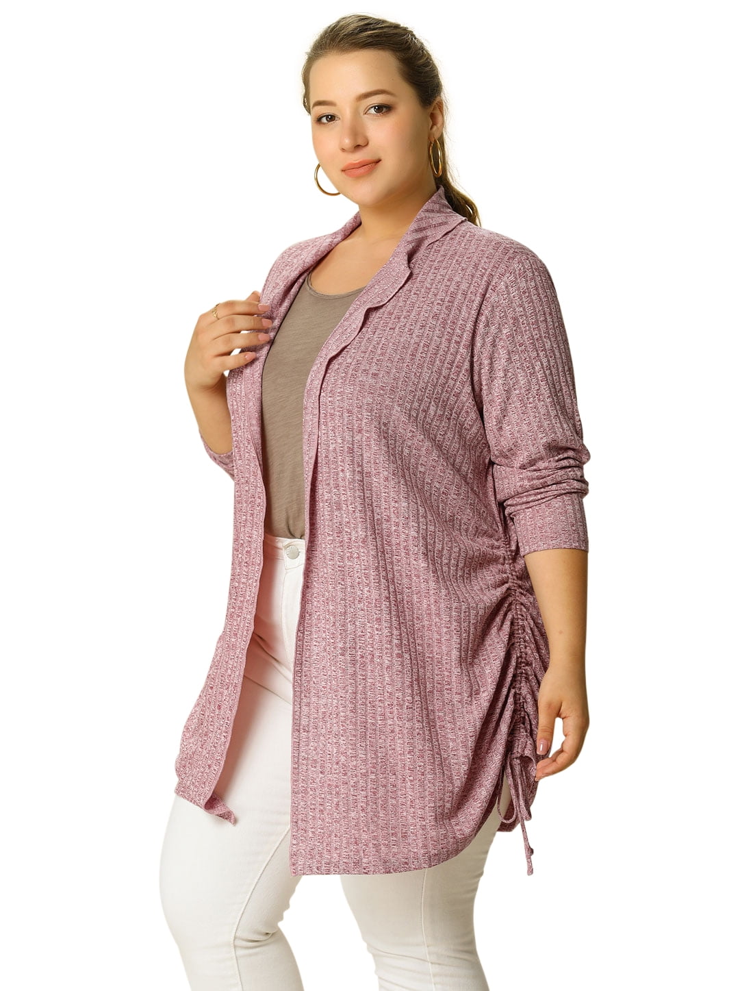 Women's Plus Size Long Sleeve Lightweight Open Front Knit Cardigan