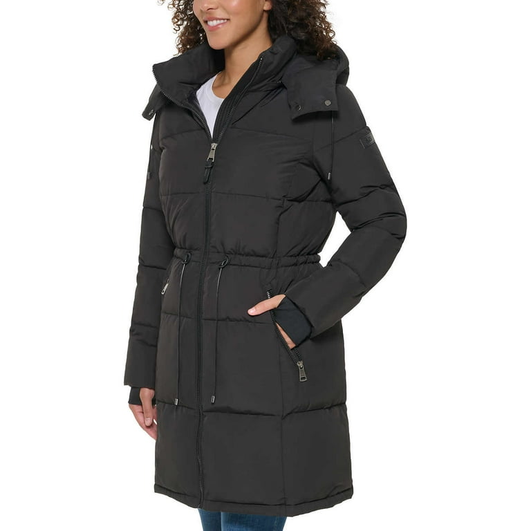 DKNY Women's Long Puffer Parka Jacket (Black, Medium)