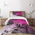 thumbnail image 3 of Ambesonne Shabby Flora Quilted Bedspread Set 2 Pcs, Victorian Branch, Twin Size, Magenta Black, 3 of 6