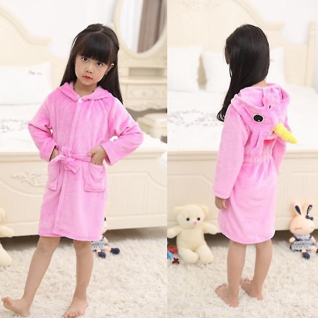 Kids Girls Unicorn Flannel Hooded Bathrobe Dressing Gown Belted Robe Sleepwear
