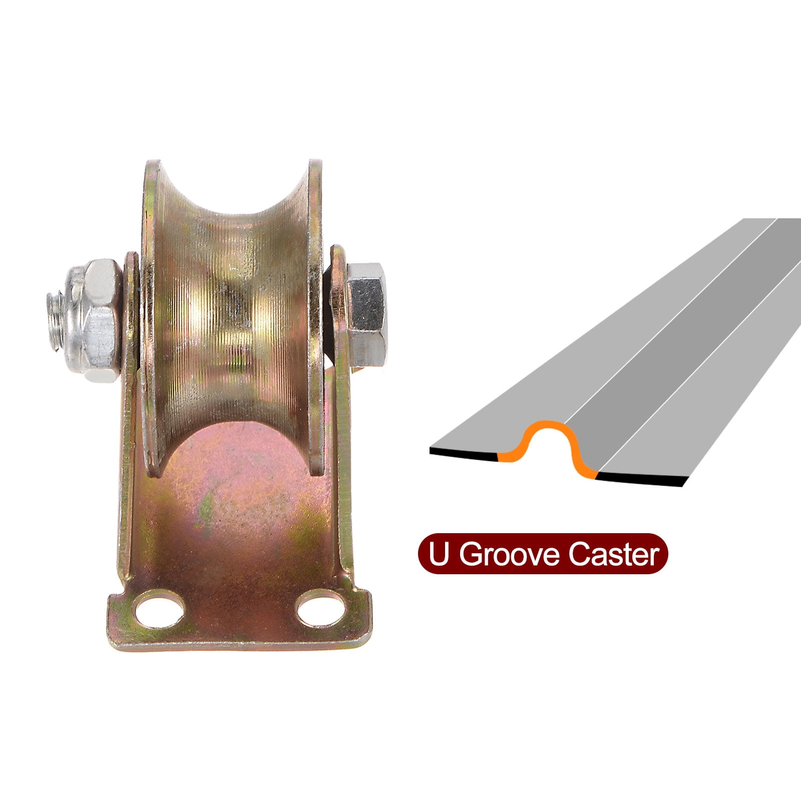 Uxcell 2pcs U Groove Caster 1.85" U-Shaped Sliding Gate Wheel Load Capacity 88lbs Per Wheel for Inverted Track