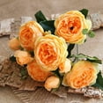 thumbnail image 2 of ZOELNIC 3PACK Artificial Flowers Silk Peony Rose Real Touch Fake Flowers Single Stem with 5 Heads Vintage Bouquet for Home Wedding Party Decoration Orange, 2 of 8