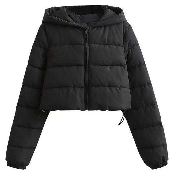 Uooqdmx Cropped Jacket Winter Coats for Women Short Simple Solid Color Hooded Stuffed Cotton Jacket Wear Trench Coat Women Black L