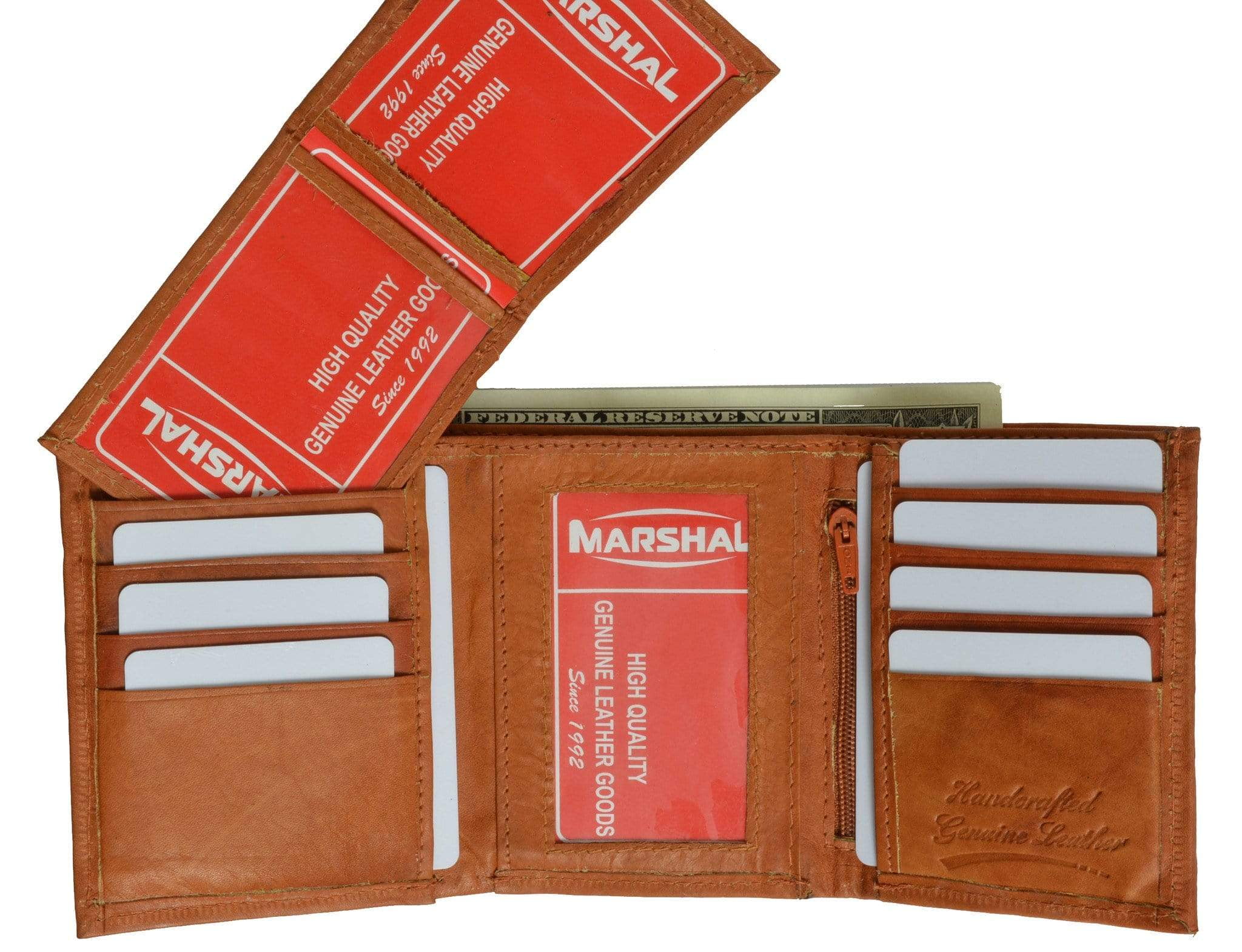 Cowhide Leather Extra Capacity Trifold Wallet with Detachable ID Flap