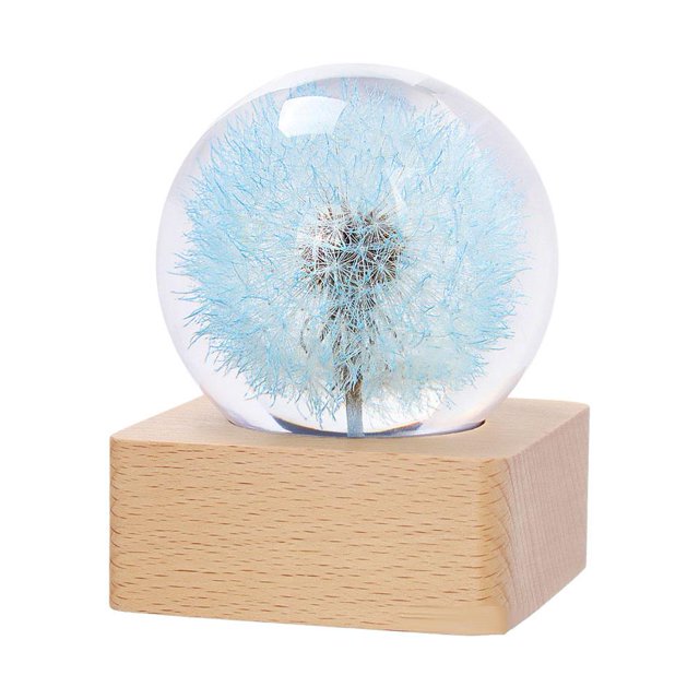 LUVCLS Lámpara de noche con forma de bola de cristal y flores, lámpara de noche con forma de bola de cristal y base de madera, regalos decorativos para hombres, mujeres, niños, niñas y niños.