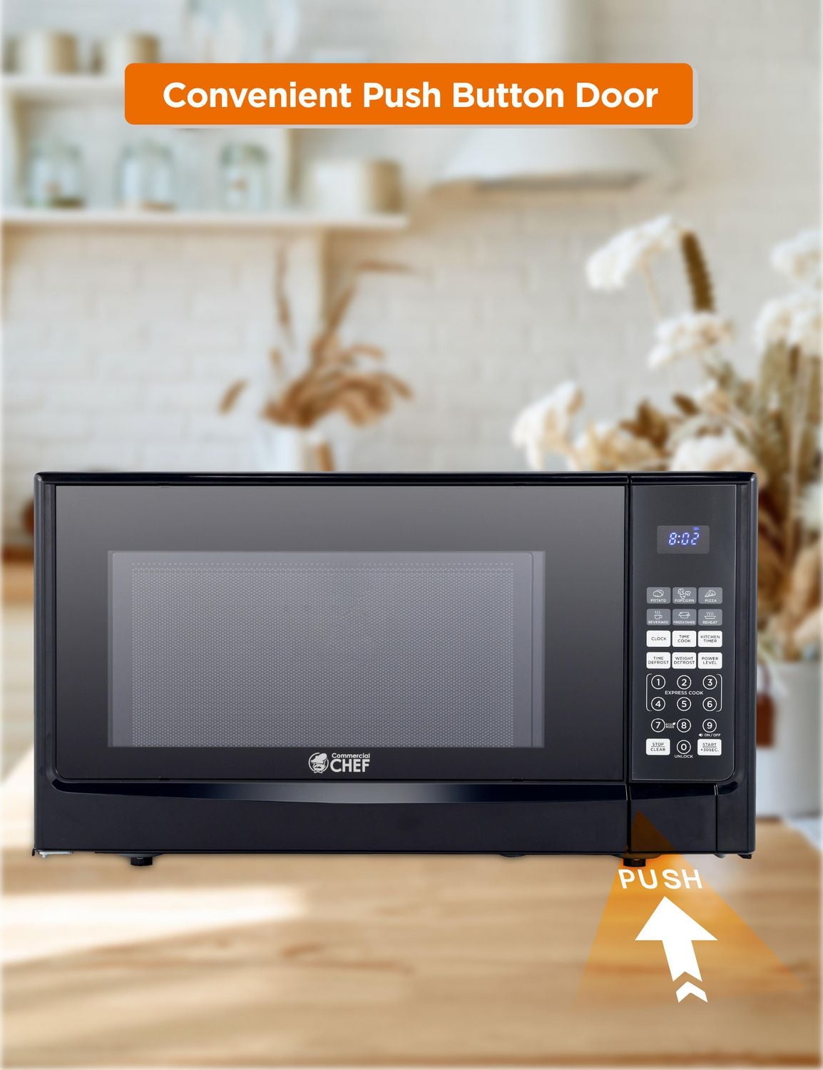 Commercial Chef 1.4 Cubic Foot Microwave with 10 Power Levels, Small Microwave with Push Button, 1100 Watt Microwave with Digital Control Panels