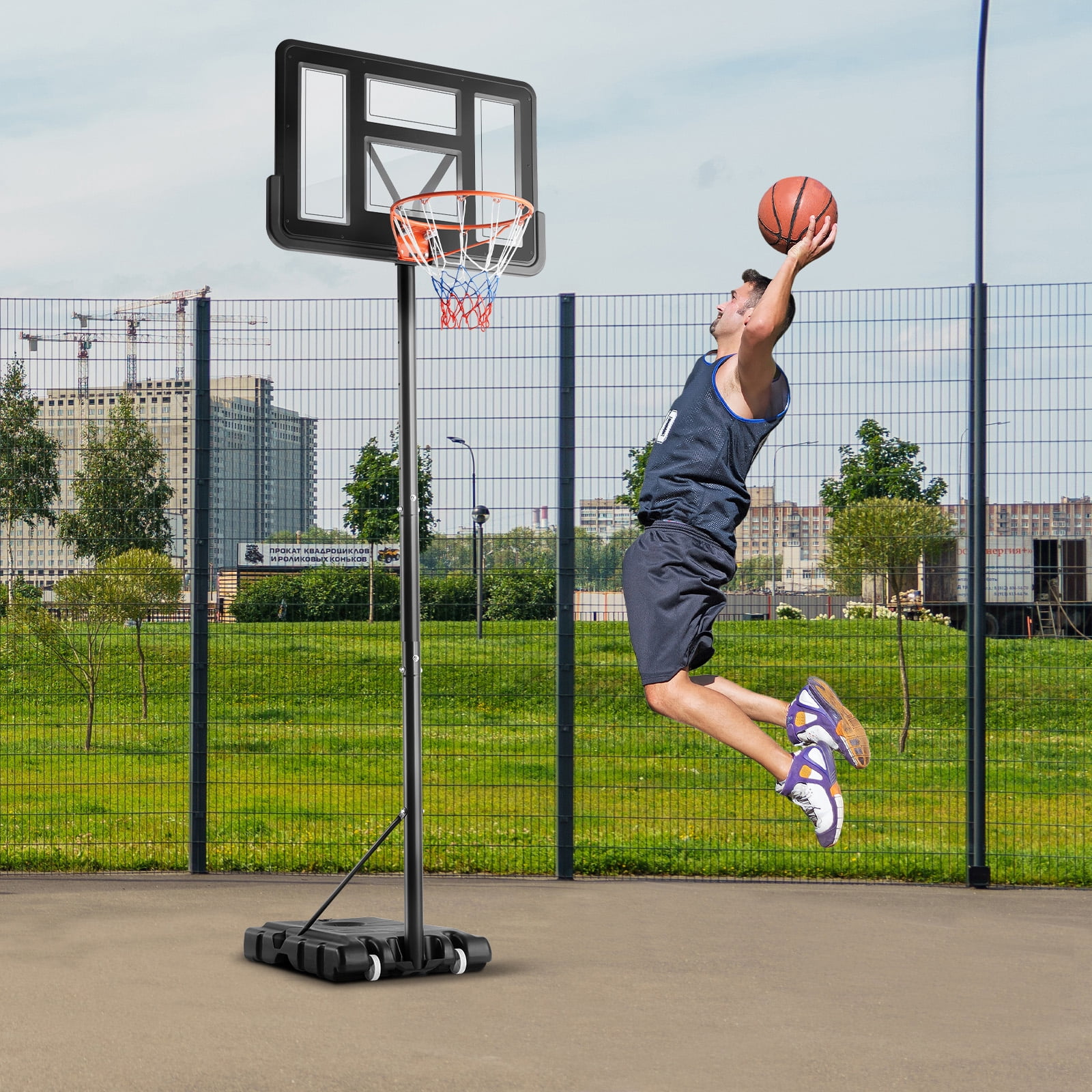MCQ Portable Basketball Hoop System, 44" Shatterproof Backboard, Adjustable Height from 4.9FT to 10FT – Outdoor Sports Goal for Kids & Adults
