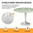 thumbnail image 2 of Elastic Fitted Round Tablecloth, Watercolor Floral Waterproof Stretch Table Cover for 55"-60" Tables, Spring Flowers Leaves Botanical Green Plaid Washable Outdoor Tablecloths for Patio, Picnic, 2 of 9