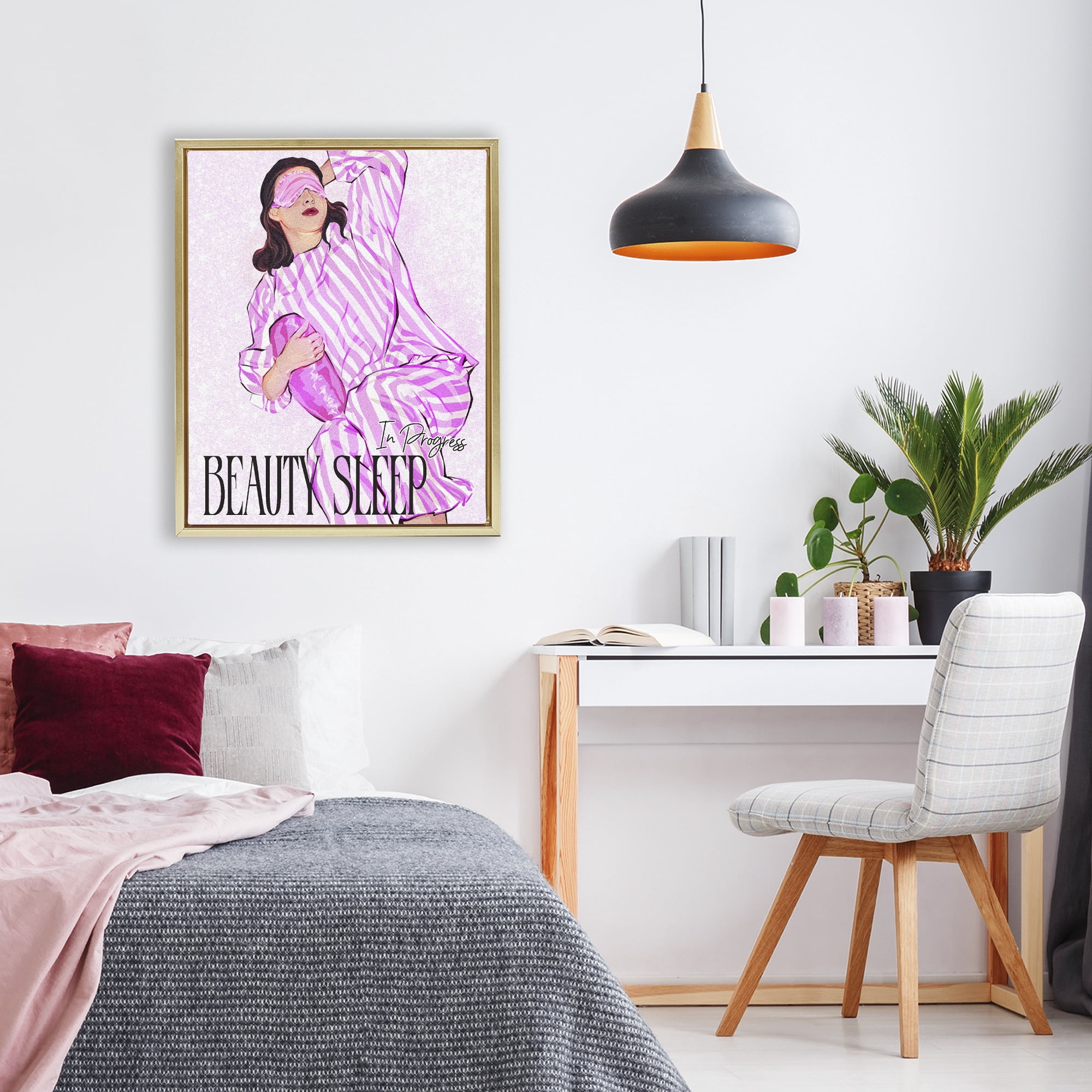Stupell Industries Beauty Sleep In Progress Gold Framed Floater Canvas Wall Art, design by Ziwei Li