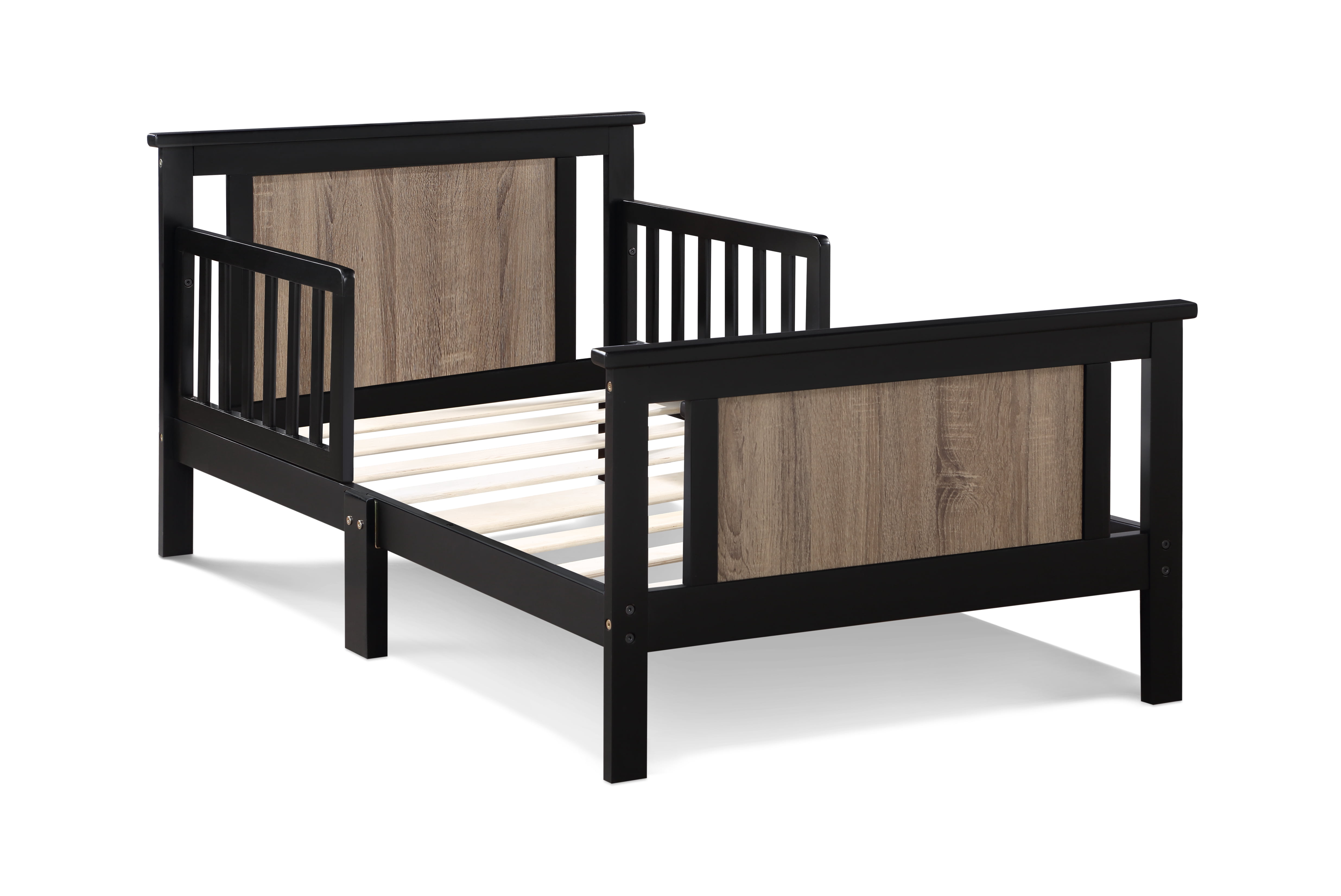 Olive & Opie Connelly Wood Reversible Panel Toddler Bed in Black/Vintage Walnut