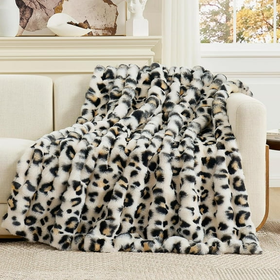 Soft Leopard Print Faux Fur Throw - Cozy Plush Blanket, 50x60 Inches
