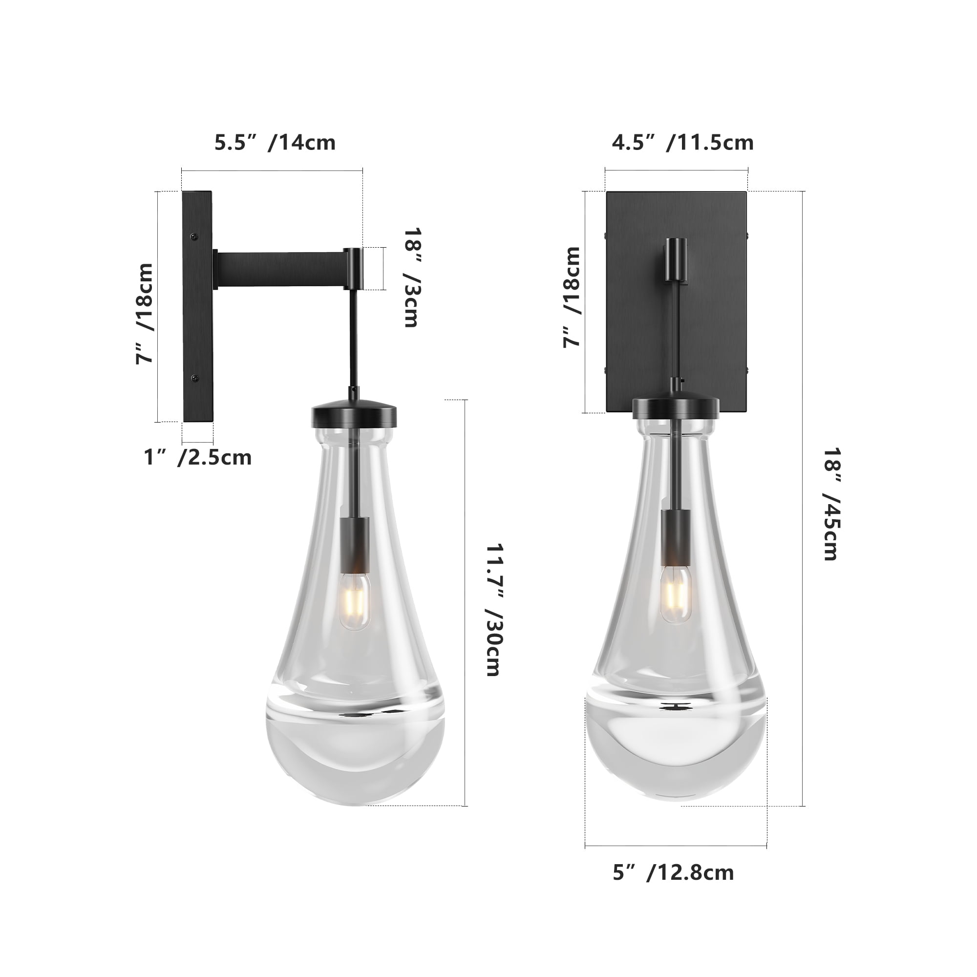 Black Modern Wall Sconces with Clear Glass, Wall Mounted Light Fixture for Living Room, Hallway, Reception Desk, Bathroom - Walmart