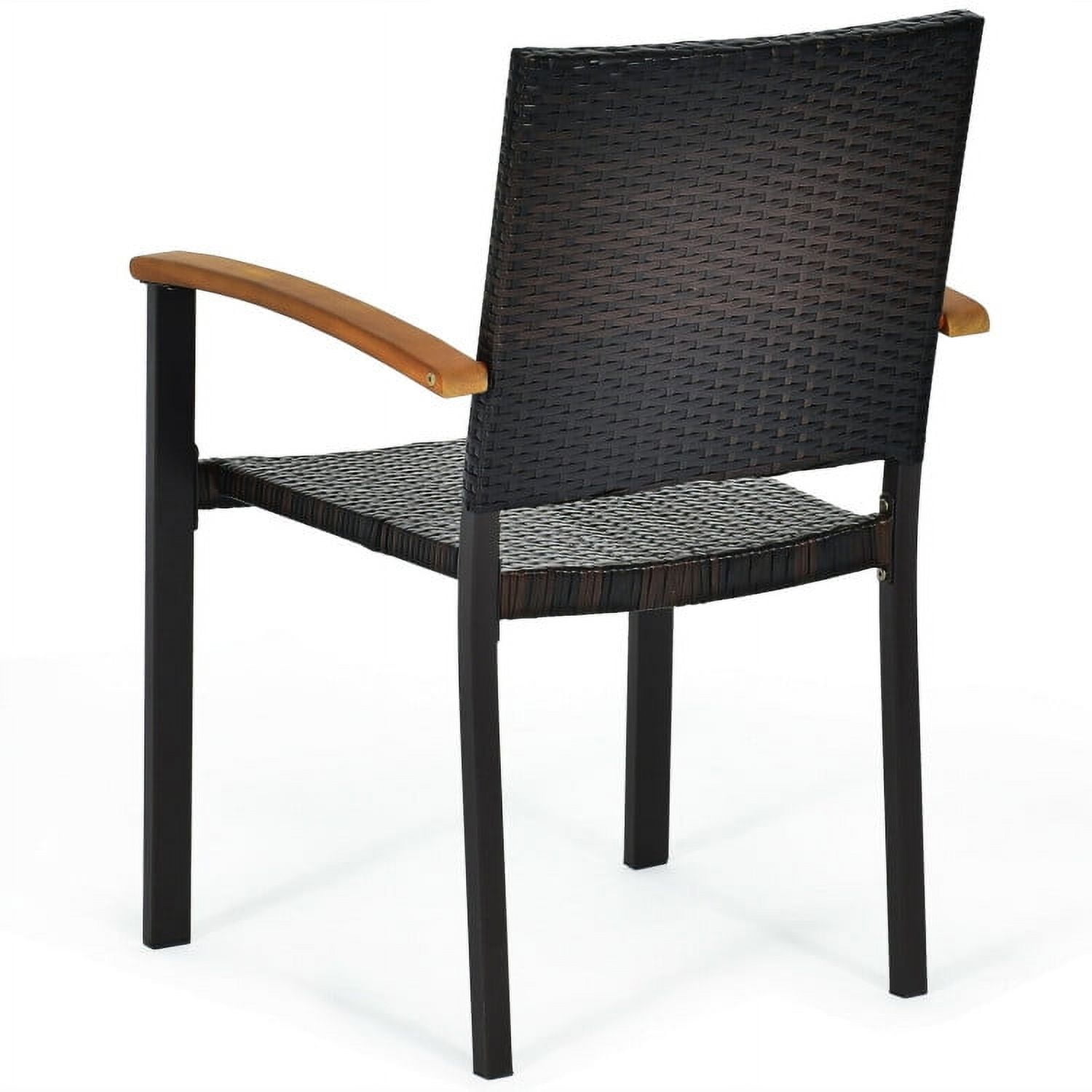 Canddidliike Set of 4 Outdoor Patio PE Rattan Dining Chairs with Powder-coated Steel Frame, Outdoor Stackable Dining Chairs, Comfortable Breathable Garden Outdoor Furniture for Backyard Deck