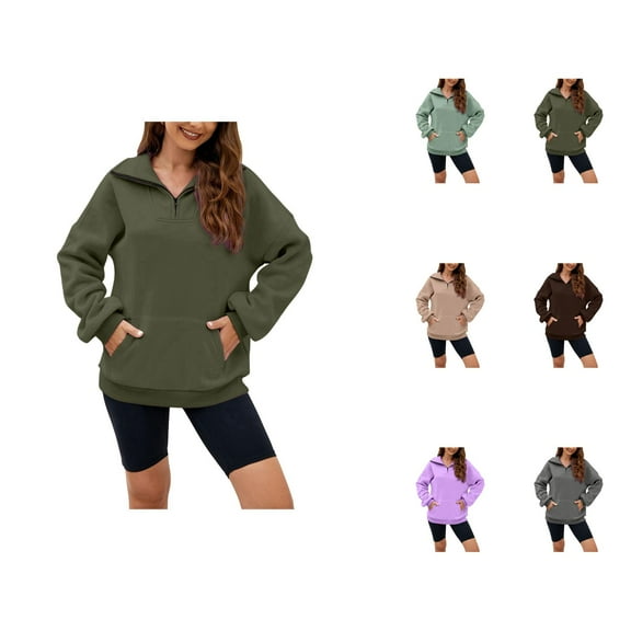 Quarter Zip Sweatshirts for Women 2025 Long Sleeve Stand Collared Plain Sweatshirt with Pockets Pullover Tops