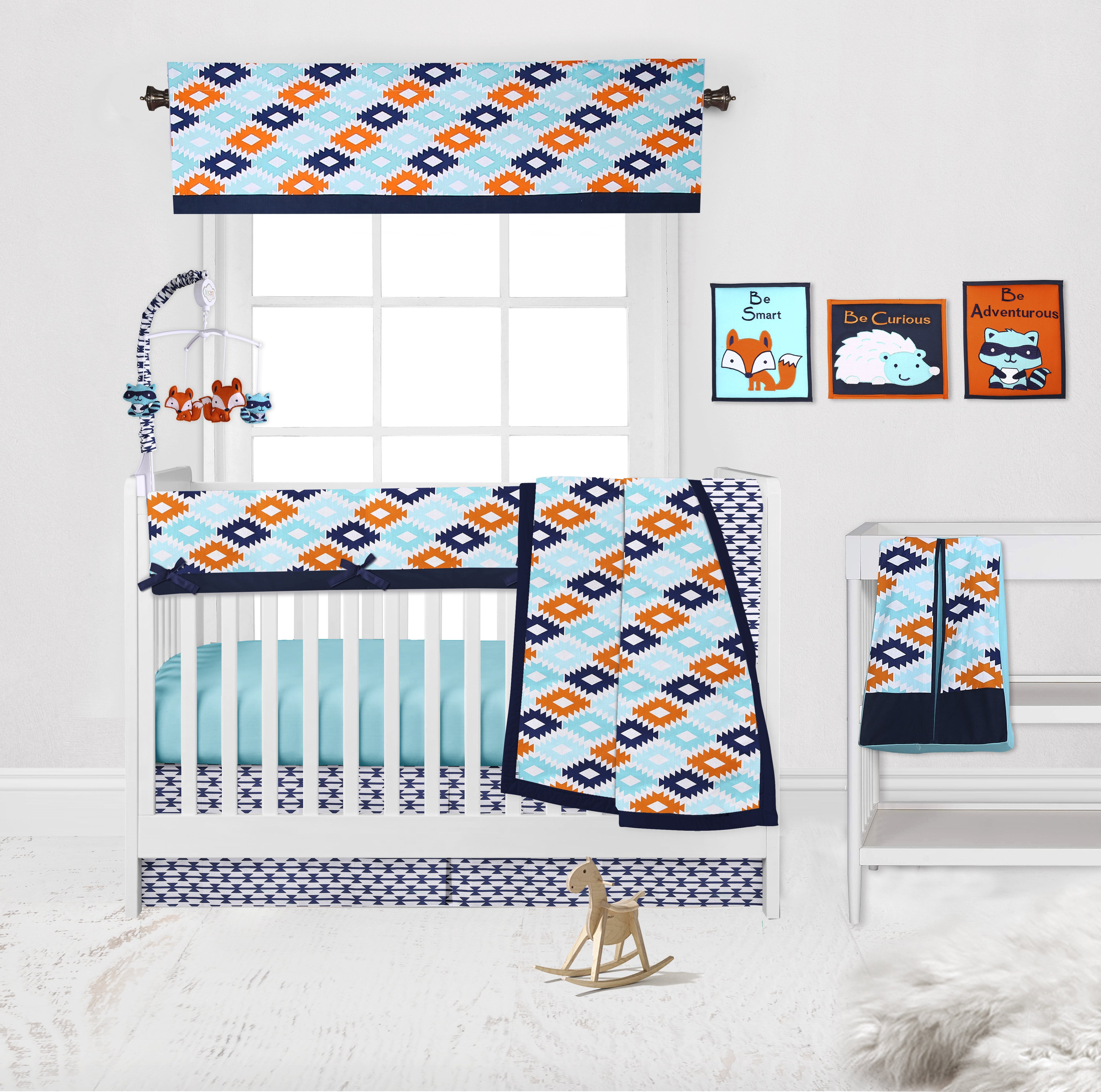 Bacati - Aztec Liam Aqua/Orange/Navy Musical Baby Crib Mobile