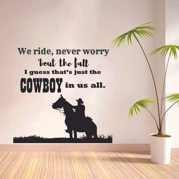 We Ride Never Worry Cowboy Cowgirl Quote Country Life Quotes Wall Sticker Art Decal for Girls Boys Room Bedroom Garage House Fun Home Decor Stickers Wall Art Vinyl Decoration Size (40x40 inch)