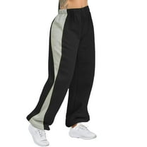 HomeDM Womens Baggy Sweatpants Wide Leg Sweat Pants Color Block Athletic Jogger with Pockets Casual Trendy Pants Comfy Lounge - Black/M