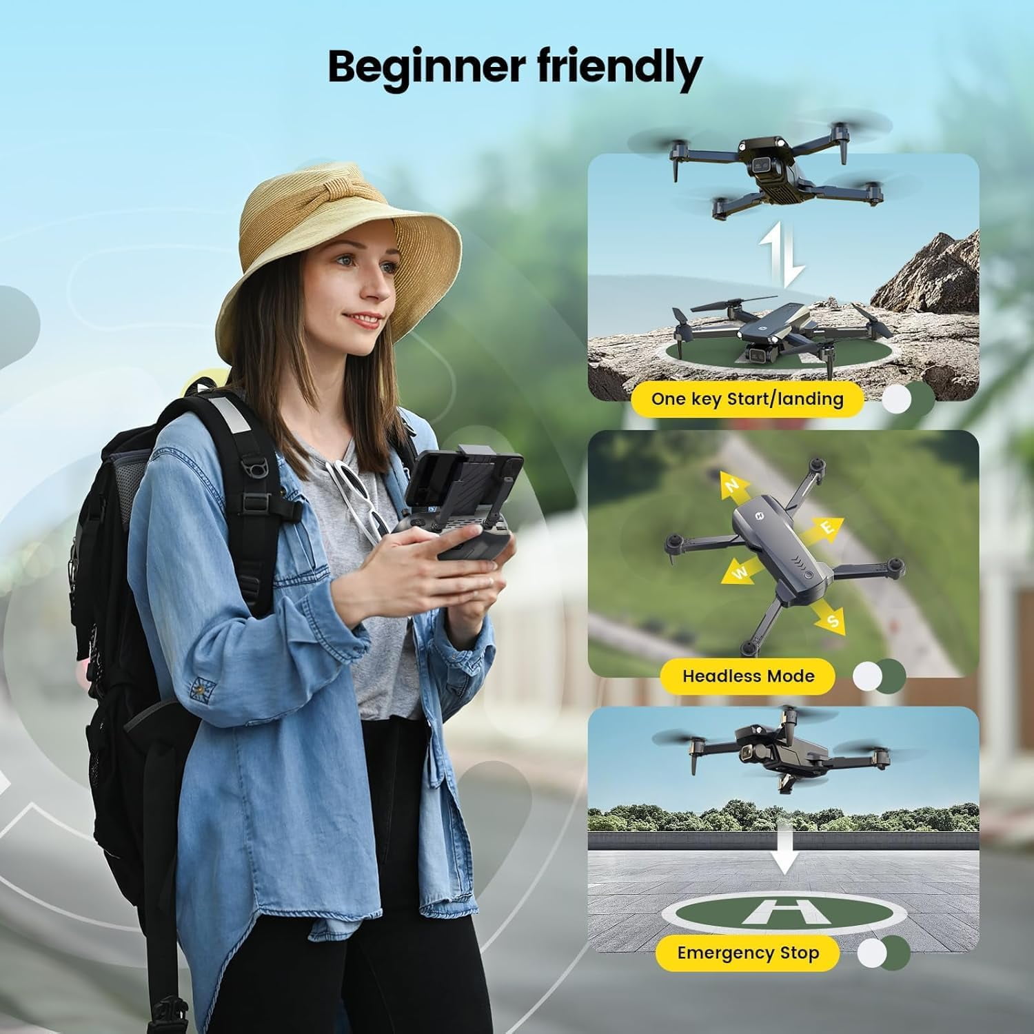 Holy Stone HS290 Foldable Drone with 1080P FPV Camera, Easy to Fly for Beginners, Air Photography Drone with Optical Flow, 2 Batteries, Black