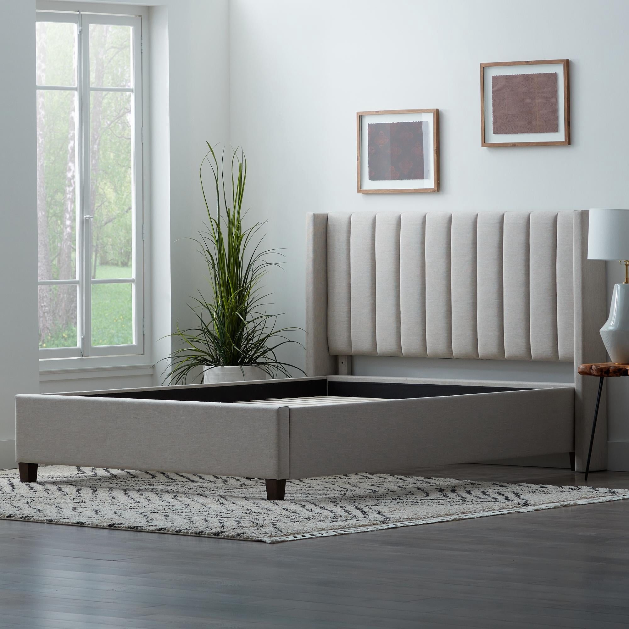 Rest Haven Odessa Tufted Uphosltered Wingback Platform Bed, Queen, Oat