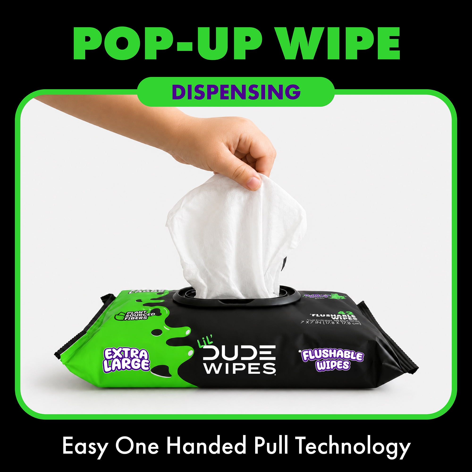 LiL' DUDE Flushable Wipes, Extra Large Gummie Rears Wet Wipes, Gummy Bear Scent, 42 Count, 6 Pack