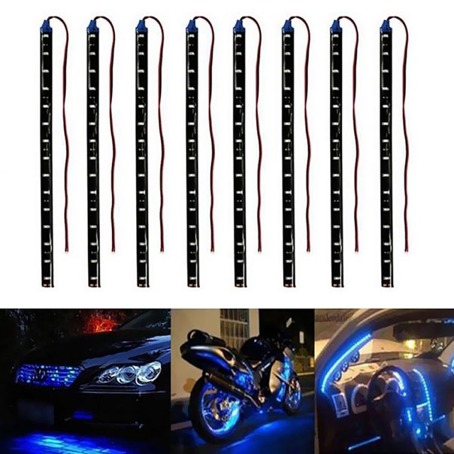 8 Piezas Flexible 12V Azul 15LED SMD Impermeable Parrilla de Coche Decoración Luces tirarere Accesorios para Coche Motocicleta Cola Tira de luces led