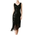 thumbnail image 2 of Aboser Women's Flapper Dresses 1920s Sequin Fringed Paisley Dress Elegant V Neck Gown Retro Cocktail Party Dress Roaring 20s Costumes, 2 of 5