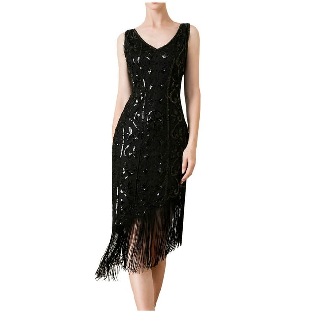 EQWLJWE Robe Longue pour Femmes Mode Féminine Bretelles Col Rond Sequins Plumes Sans Manches Mini Robe de Soirée