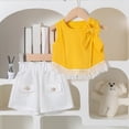 thumbnail image 2 of kpoplk Toddler Baby Girl Summer Clothes Ruffle Sleeveless Print Tops Kid Shorts Set Cute 2Pcs Infant Outfits Size 3-4 Years,Yellow, 2 of 8