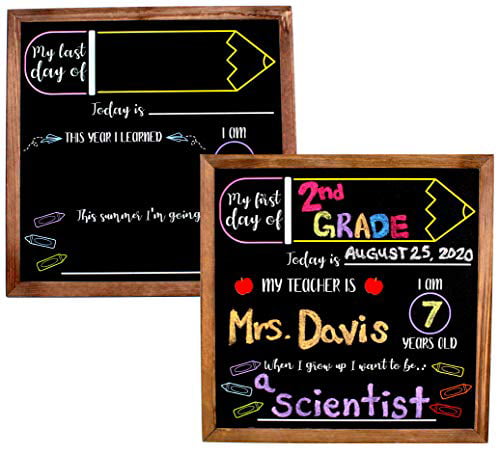 Back to School Photo Prop Board Double Sided 12 x 12 Reversible Wood Framed Chalkboard First and Last Day of School Reusable Chalkboard Sign